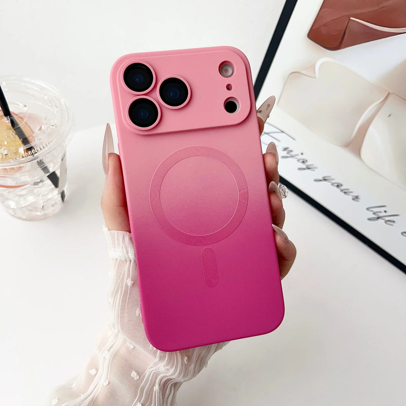 Gradient fine hole lens film magnetic silicone phone case for iPhone 17 16 15 14 13 12 11 Pro Max Air magsafe charging soft case