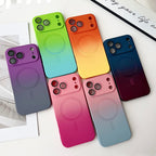 Gradient fine hole lens film magnetic silicone phone case for iPhone 17 16 15 14 13 12 11 Pro Max Air magsafe charging soft case