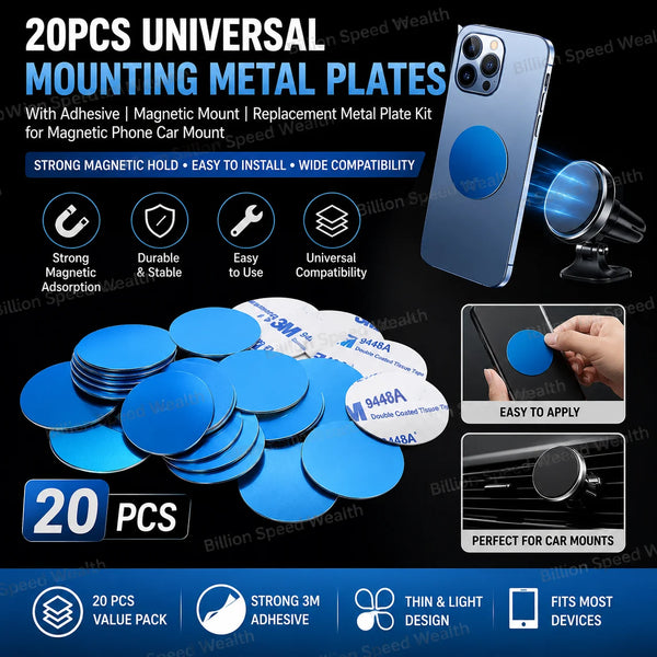 20pcs Universal Mount Metal Plate with Adhesive Magnetic Mount Car Holder Replacement Metal Plate Kit Magnet Mobile Phone Stand
